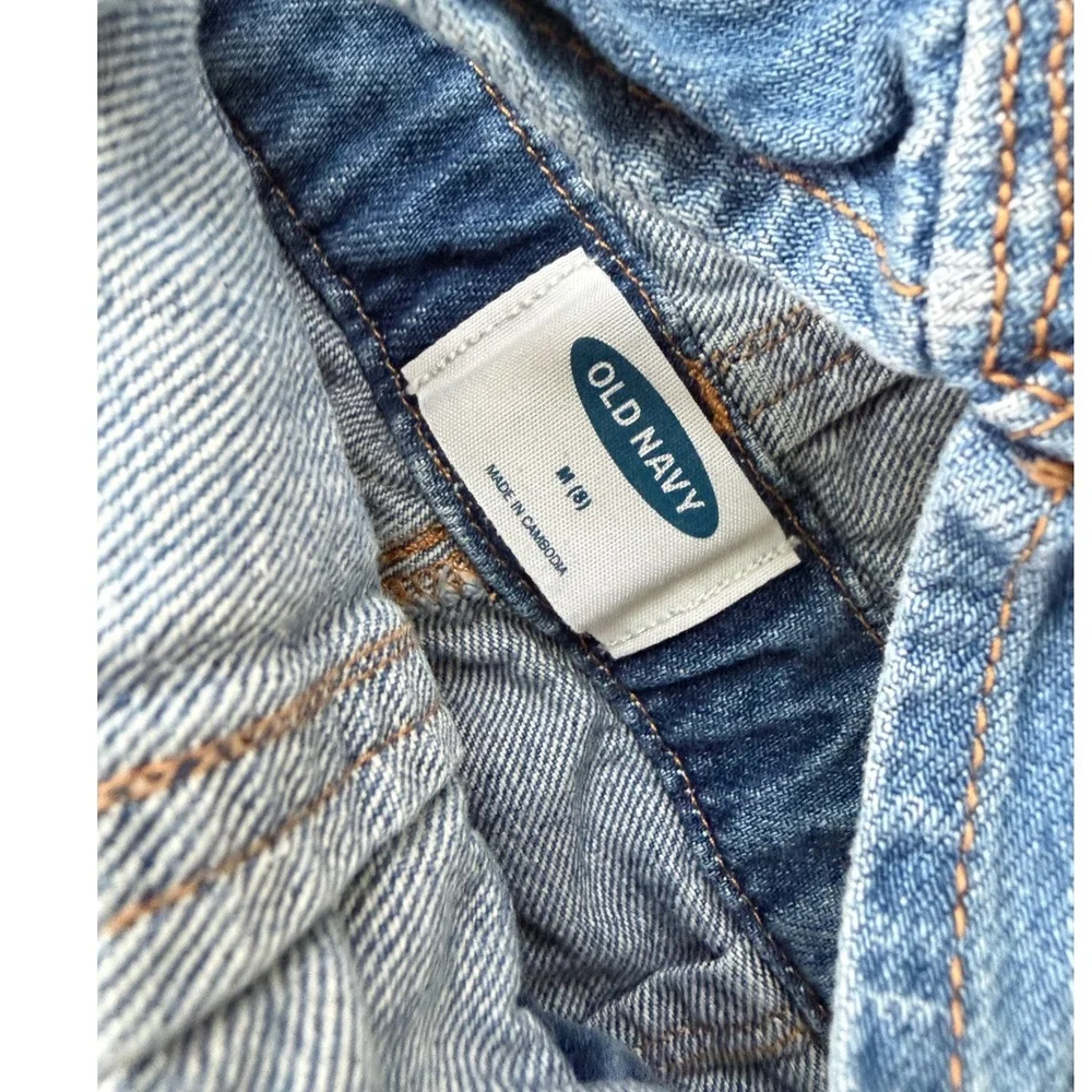 Old Navy Girls Distressed Denim Overalls Medium Wash Ripped Knee Size M 8